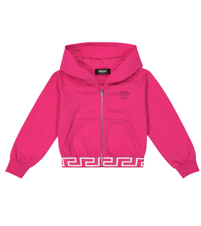 Versace Kids' Greca棉质混纺针织帽衫 In Pink