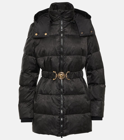 Versace Barocco Jacquard Puffer Jacket In Black