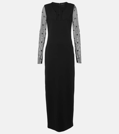 Givenchy Logo Embroidered Mesh And Jersey Maxi Dress In Black