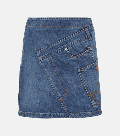 Jw Anderson Twisted Cotton Denim Mini Skirt In Blue