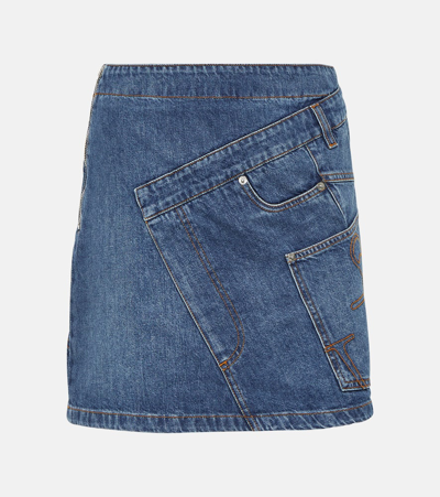 Jw Anderson Twisted Mini Denim Skirt In Dark Wash