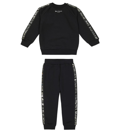 Balmain Kids' Cotton Fleece Sweatshirt And Sweatpants Set In Black
