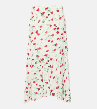 Marni Pleated Floral-print A-line Skirt In White