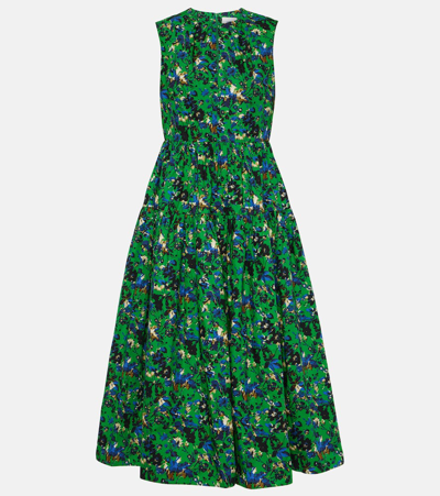 Erdem Floral-print Sleeveless Tiered Midi Dress In Green