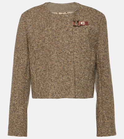 Chloé Embellished Cropped Wool-blend Tweed Jacket In Multicolor Yellow