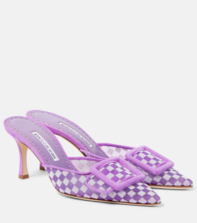 Manolo Blahnik Maysalebi Checked Mesh And Suede Mules In Multicoloured
