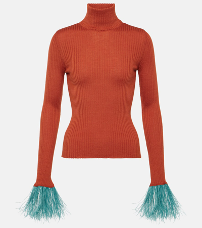 La Doublej High Kick Pullover Mit Federbesatz In Orange