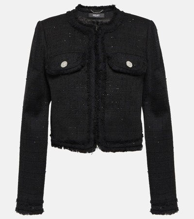 Versace Cotton-blend Tweed Jacket In Black