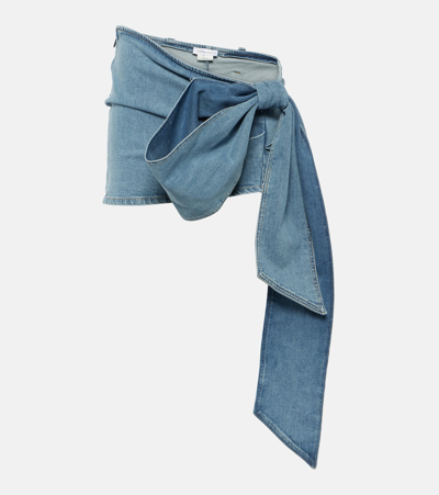 Blumarine Bow-detail Denim Miniskirt In Blue