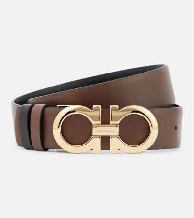 Ferragamo Gancini Reversible Leather Belt In Brown