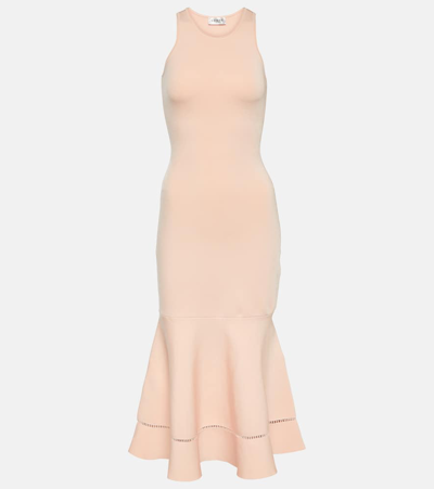 Victoria Beckham Fit-flare Compact Knit Midi Dress In Pink