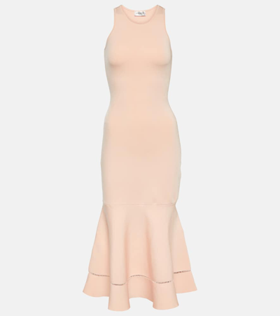 Victoria Beckham Fit-flare Compact Knit Midi Dress In Peach