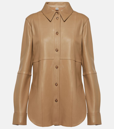 Totême Leather Shirt In Beige