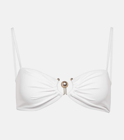Christopher Esber Ruched Prong Bandeau Bikini Top In White