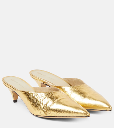 Khaite River Metallic Leather Mules In Gold