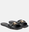 Ferragamo Leah Gancini Bit Leather Slide Sandals In Black