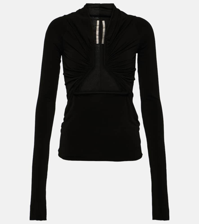 Rick Owens Cutout Ruched Stretch-jersey Top In Black
