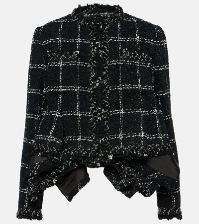 Sacai Tweed Frayed Ruffle Hem Jacket In Black