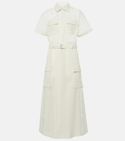 Sacai Lace-trimmed Cotton Midi Dress In White