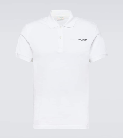 Alexander Mcqueen White Polo Shirt With Classic Collar And Logo Lettering Embroidery On The Front In Cotton Man