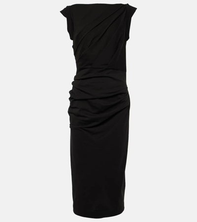 Dries Van Noten Draped Cotton Jersey Midi Dress In Black