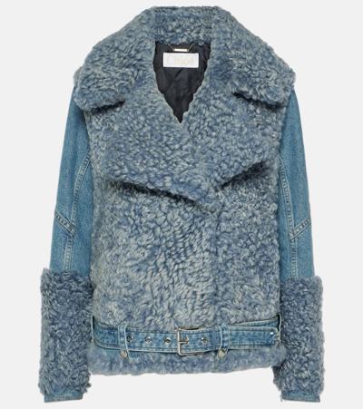 Chloé Shearling Denim Jacket In Foggy Blue