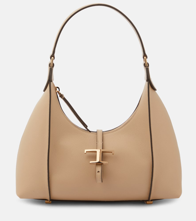 Tod's T Timeless Small Leather Shoulder Bag In Beige