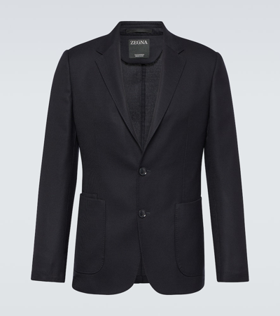 Zegna Single-breasted Wool Blazer In Blue