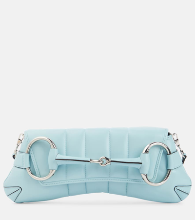 Gucci Horsebit Leather Shoulder Bag In Blue