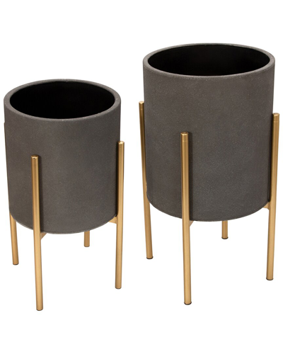 Sagebrook Home Set Of 2 Planters On Metal Stand In Gray