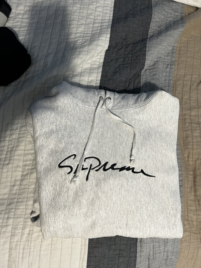 Pre-owned Supreme Classic Script Hoodie In Heaher Gray
