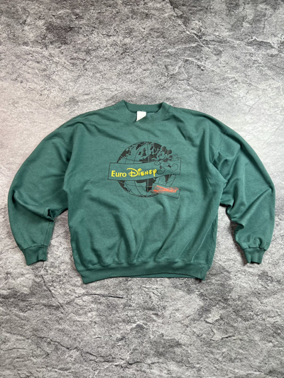 Pre-owned Cartoon Network X Disney 90's Mickey Mouse Euro Disney World Vintage Fit Sweatshirt In Green