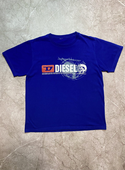 Pre-owned Diesel X Vintage Diesel T-shirt Size M 90's Streetwear Y2k Big Logo In Navy
