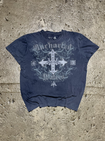 Pre-owned Affliction X Tapout Crazy Y2k Affliction Style Skull Cross Wings Goth Skater Tee In Grey
