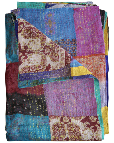 Taj Hotel Natural Group Kantha Silk Throw In Blue
