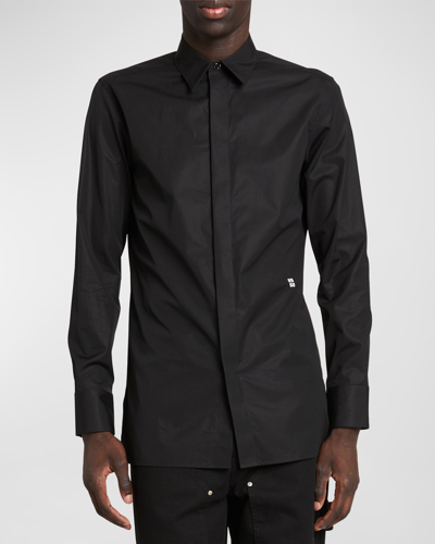 Givenchy Men's Basic Dress Shirt With Mini 4g Embroidery In Black/white