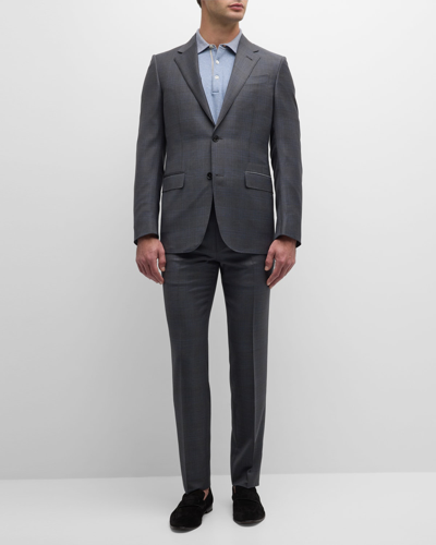 Zegna Men's Two-tone Plaid Wool Suit In Dark Gray Check