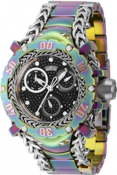 Pre-owned Invicta Gladiator Black Dial Quartz Women's 138 Diamonds Iridescent Steel Watch