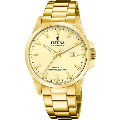 Pre-owned Festina Swiss Classic F20044-4 Gold Stainless Steel Analog Watch With Free Gwp