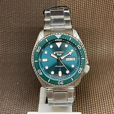 Pre-owned Seiko 5 Sports Srpd61k1 Green Analog Automatic Stainless Steel Date Men's Watch