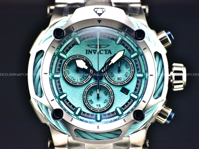 Pre-owned Invicta 60mm Bolt Swiss Quartz Chronograph Silver Tone Light Blue Ss Watch