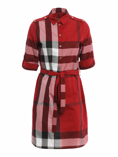 Pre-owned Burberry Kelsy Parade Red Check Cotton Belted Dress Us 8 Uk 10 / Eu 42 $600