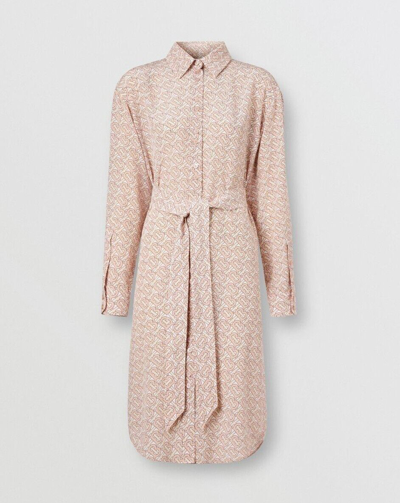 Pre-owned Burberry Gabrielle Pink Tb Monogram Belted Silk Dress Us 6 / Uk 8/ Eu 40 $1650