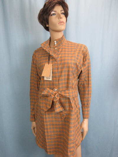 Pre-owned Burberry $690  Malini Beige Ip Check Cotton Belted Bow Dress Us 8 / Uk 10/ Eu 42