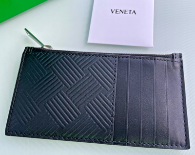 Pre-owned Bottega Veneta Black Leather Card Case With Criss-cross Pattern, 657125