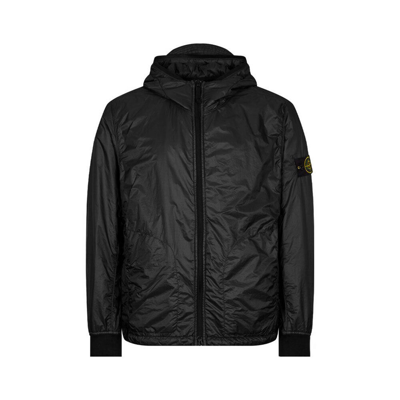 Pre-owned Stone Island Q0325 Hooded Light Jacket Garment Dyed Micro Yarn With Primaloft In Black