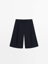 Massimo Dutti Long Darted Bermuda Shorts Co-ord In Navy Blue