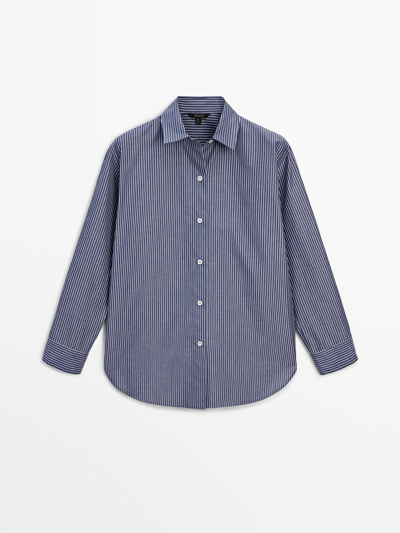 Massimo Dutti Striped Poplin Shirt In Blau