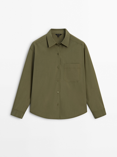 Massimo Dutti Flowing Shirt With Topstitching And Chest Pocket In Green