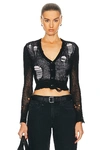 R13 Cropped Layered Distressed Cashmere Cardigan In Black On Ecru